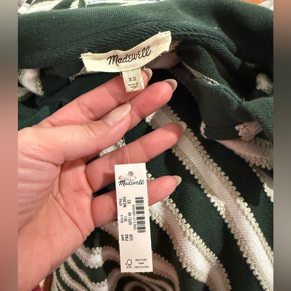 Madewell Relaxed V-Neck Polo Shirt in Stripe Green Size XS - Picture 11 of 13